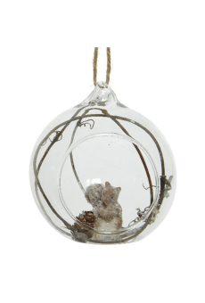 Athome Pavloudakis - Χριστουγεννιάτικη διάφανη γυάλινη διακοσμητική μπάλα με αρκούδα (8x8