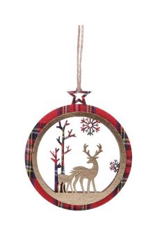 Athome Pavloudakis - Χριστουγεννιάτικο κόκκινο ξύλινο διακοσμητικό στολίδι τοπίο με ελάφια 9x0