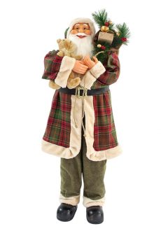 Athome Pavloudakis - Διακοσμητική φιγούρα - Άγιος Βασίλης σε γήινες αποχρώσεις με σάκο και αρκουδάκι  120 cm