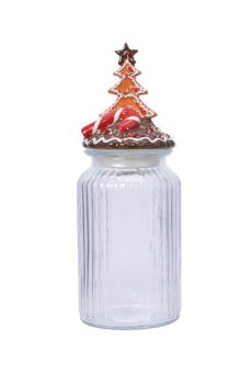 Athome Pavloudakis - Χριστουγεννιάτικη διάφανη γυάλινη μπισκοτιέρα με δενδράκι 11x28 cm