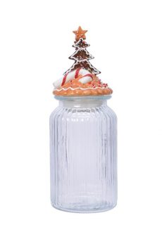Athome Pavloudakis - Χριστουγεννιάτικη γυάλινη διάφανη ζαχαρωτή μπισκοτιέρα (11x28 cm)