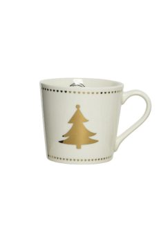 Athome Pavloudakis - Χριστουγεννιάτικη διακοσμητική κεραμική κούπα με χρυσό δενδράκι (13