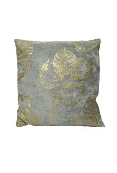Athome Pavloudakis - Συνθετικό γκρι μαξιλάρι με τροπικά χρυσά φύλλα (45x45x10 cm)