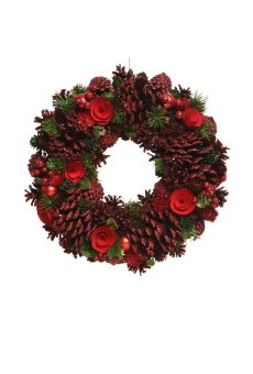 Athome Pavloudakis - Χριστουγεννιάτικο κόκκινο στεφάνι με κουκουνάρια 34 cm