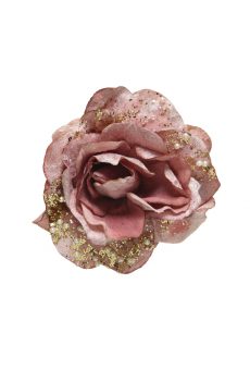 Athome Pavloudakis - Χριστουγεννιάτικο ροζ βελούδο συνθετικό λουλούδι τριαντάφυλλο 13x6 cm