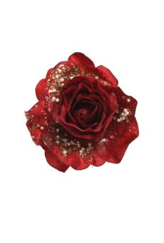 Athome Pavloudakis - Χριστουγεννιάτικο κόκκινο χριστουγέννων συνθετικό λουλούδι τριαντάφυλλο 13x6 cm
