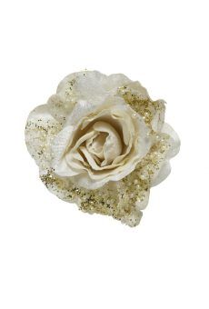 Athome Pavloudakis - Χριστουγεννιάτικο λευκό συνθετικό λουλούδι τριαντάφυλλο 13x6 cm