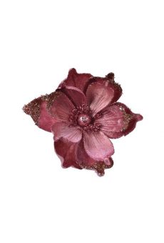 Athome Pavloudakis - Χριστουγεννιάτικο κόκκινο ροζ συνθετικό λουλούδι μανώλια 22x5 cm