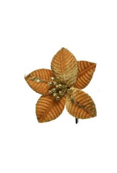 Athome Pavloudakis - Χριστουγεννιάτικο χρυσό ώχρας συνθετικό λουλούδι πουανσέτια 10x2 cm