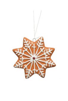 Athome Pavloudakis - Χριστουγεννιάτικο καφέ κεραμικό στολίδι αστέρι με νιφάδα (1x8x8 cm)