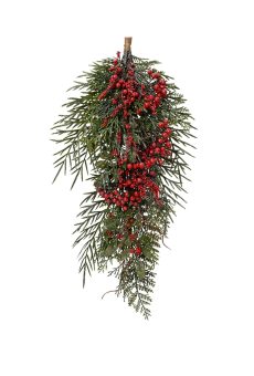 Athome Pavloudakis - Χριστουγεννιάτικο πράσινο P.E. (full plastic) κλαρί με κόκκινου καρπούς (8x20x63 cm)