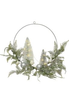 Athome Pavloudakis - Χριστουγεννιάτικο πράσινο στεφάνι 20 LED λευκό με δενδράκι 30x9 cm μπαταρίας