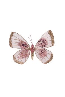 Athome Pavloudakis - Χριστουγεννιάτικο ροζ συνθετικό στολίδι πεταλούδα με κλίπ 20 cm