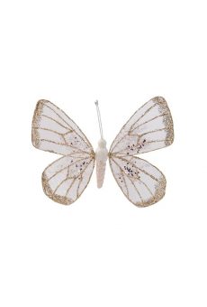 Athome Pavloudakis - Χριστουγεννιάτικο λευκό συνθετικό στολίδι πεταλούδα με κλίπ 20 cm