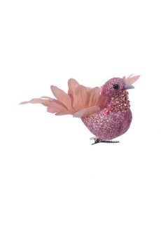 Athome Pavloudakis - Χριστουγεννιάτικο ροζ συνθετικό στολίδι πουλί με κλίπ 10 cm
