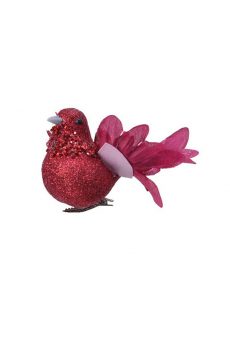 Athome Pavloudakis - Χριστουγεννιάτικο κόκκινο ροζ συνθετικό στολίδι πουλί με κλίπ 10 cm
