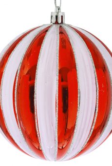Athome Pavloudakis - Χριστουγεννιάτικη συνθετική κόκκινη και λευκή μπάλα με ασημένιο γκλιτερ 10 cm