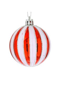 Athome Pavloudakis - Χριστουγεννιάτικη συνθετική κόκκινη και λευκή μπάλα με ασημένιο γκλιτερ 6 cm