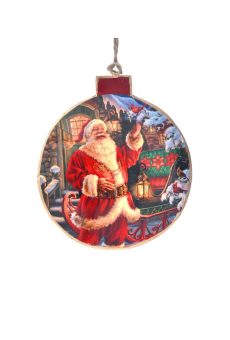 Athome Pavloudakis - Χριστουγεννιάτικο πολύχρωμο μεταλλικό στολίδι μπάλα με Αγ. Βασίλη 14 cm