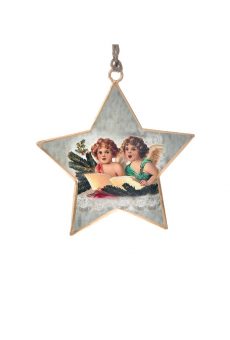 Athome Pavloudakis - Χριστουγεννιάτικο πολύχρωμο μεταλλικό στολίδι αστέρι με αγγελάκια 10 cm
