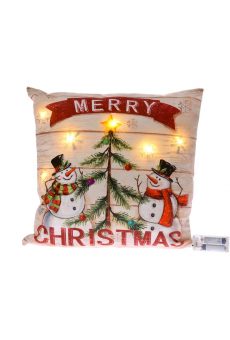 Athome Pavloudakis - Χριστουγεννιάτικο πολύχρωμο μαξιλάρι με χιονάνθρωπους LED 40 cm