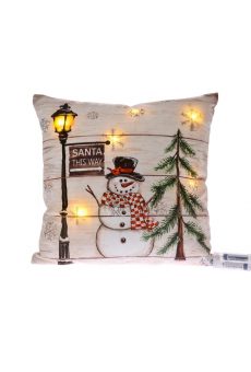 Athome Pavloudakis - Χριστουγεννιάτικο πολύχρωμο μαξιλάρι με χιονάνθρωπο LED 40 cm
