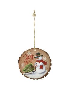 Athome Pavloudakis - Χριστουγεννιάτικο καφέ ξύλινο στολίδι κορμός με χιονάνθρωπο 9 cm