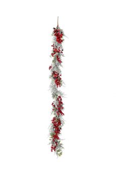 Athome Pavloudakis - Χριστουγεννιάτικη χιονισμένη γιρλάντα από έλατο με κόκκινα μπέρι 180 cm