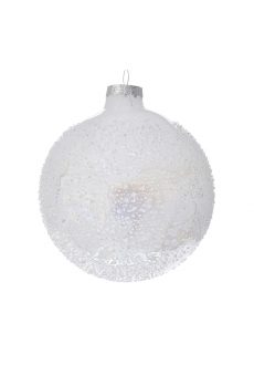 Athome Pavloudakis - Χριστουγεννιάτικη γυάλινη λευκή μπάλα με πούλιες (8 cm)