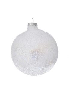 Athome Pavloudakis - Χριστουγεννιάτικη γυάλινη μπάλα λευκή 10 cm με πούλιες