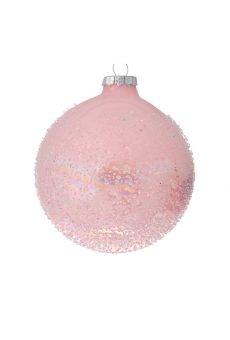 Athome Pavloudakis - Χριστουγεννιάτικη γυάλινη ροζ μπάλα με πούλιες (10 cm)