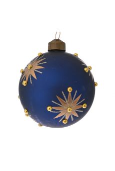 Athome Pavloudakis - Χριστουγεννιάτικη γυάλινη μπλε μπάλα μπλε με αστέρι (8 cm)