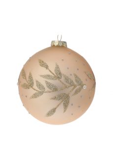 Athome Pavloudakis - Χριστουγεννιάτικη γυάλινη ροζ μπάλα με φύλλα (8 cm)