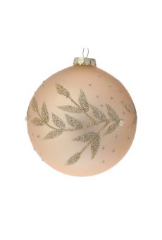 Athome Pavloudakis - Χριστουγεννιάτικη γυάλινη ροζ μπάλα με φύλλα (10 cm)