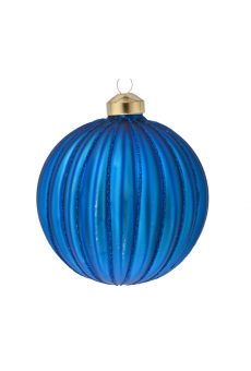 Athome Pavloudakis - Χριστουγεννιάτικη γυάλινη μπάλα μπλε ματ 8 cm με ραβδώσεις