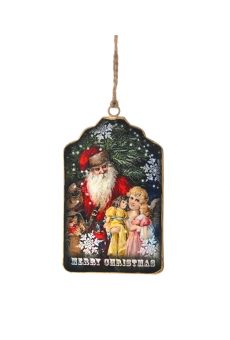 Athome Pavloudakis - Χριστουγεννιάτικο πολύχρωμο μεταλλικό στολίδι ταμπέλα Αγ. Βασίλης με αγγελάκια (13 cm)