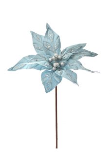 Athome Pavloudakis - Χριστουγεννιάτικο γαλάζιο συνθετικό λουλούδι πουανσέτια 34x50 cm
