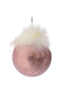Athome Pavloudakis - Χριστουγεννιάτικη συνθετική ροζ μπάλα με πούπουλα (9 cm)