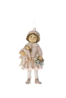 Athome Pavloudakis - Χριστουγεννιάτικο polyresin ροζ στολίδι κορίτσι με κούκλα (6x4x12 cm)