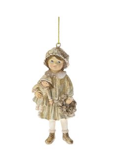 Athome Pavloudakis - Χριστουγεννιάτικο polyresin χρυσό στολίδι κορίτσι με κούκλα (6x4x12 cm)