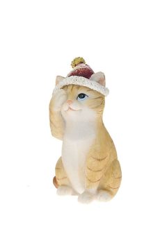 Athome Pavloudakis - Χριστουγεννιάτικη διακοσμητική polyerisn γάτα με σκούφο (17x6x11 cm)