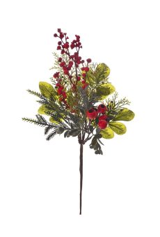 Athome Pavloudakis - Χριστουγεννιάτικο πράσινο συνθετικό κλαρί απο έλατο με κοκκινα μπέρι (42 cm)