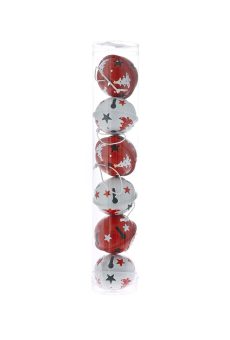 Athome Pavloudakis - Χριστουγεννιάτικο Σετ 6τμχ λευκό/κόκκινο μεταλλικό διακοσμητικό στολίδι κουδουνάκι με δενδράκι (5cm)