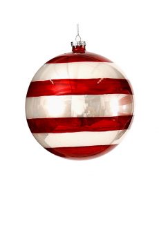 Athome Pavloudakis - Χριστουγεννιάτικη γυάλινη κόκκινη μπάλα με λευκές ρίγες (15 cm)