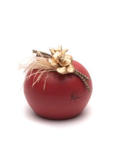 Athome Pavloudakis - Χριστουγεννιάτικο κεραμικό κόκκινο ρόδι με χρυσή κονκάρδα σαν τριαντάφυλλο