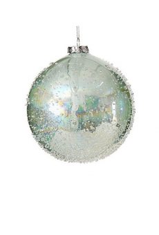 Athome Pavloudakis - Χριστουγεννιάτικη γυάλινη μπάλα ανοικτό πράσινο 12 cm με πούλιες