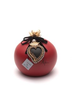 Athome Pavloudakis - Χριστουγεννιάτικο κεραμικό κόκκινο ρόδι με μαύρη καρδιά και χρυσές λεπτομέρειες 13 cm