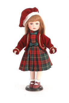 Athome Pavloudakis - Χριστουγεννιάτικο διακοσμητικό κορίτσι  σε κόκκινες  και καρώ αποχρώσεις σε βάση  47 cm