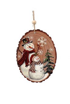 Athome Pavloudakis - Χριστουγεννιάτικο κρεμαστό ξύλινο στολίδι κάδρο με χιονάνθρωπο 12 cm