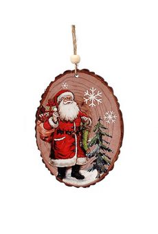 Athome Pavloudakis - Χριστουγεννιάτικο κρεμαστό ξύλινο στολίδι κάδρο με Άγιο Βασίλη 12 cm